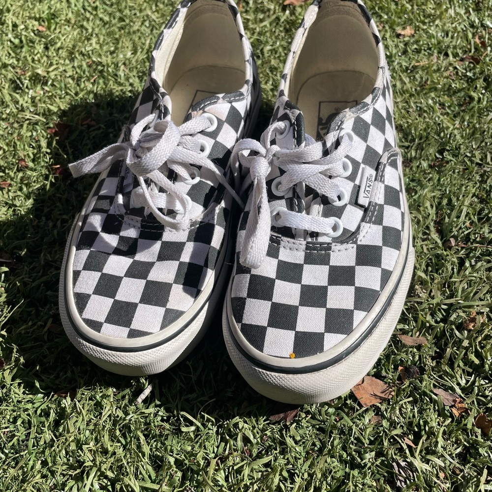 Vans Authentic Checkerboard Lace-Up Platform Sneakers - Black & White